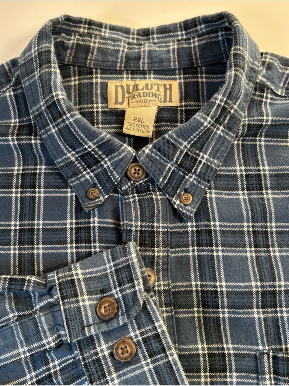 DULUTH TRADING PLAID‎ FLANNEL SHIRT BLUE MENS SIZE 2XLARGE Cotton